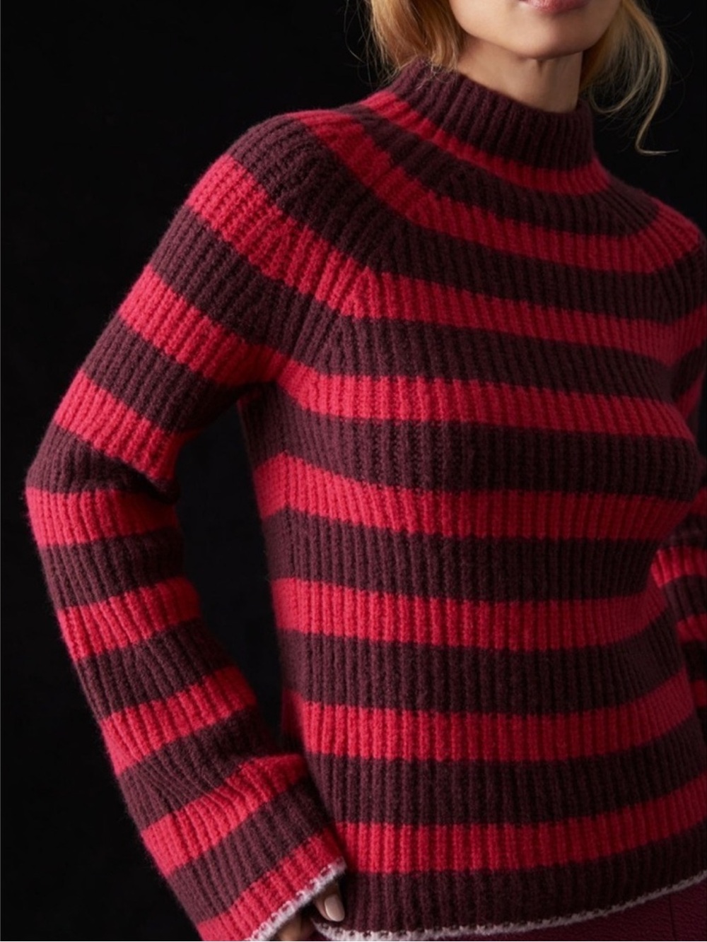 Anthropologie Maeve Stripe Wool & Yak Blend Turtleneck Sweater - size Medium - Picture 2 of 11